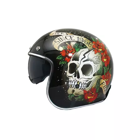 Jet \/ Open Face Helmet MT Le Mans 2 SV Skull & Roses black, XS - Size: XS