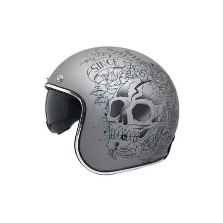 Jet \/ Open Face Helmet MT Le Mans 2 SV Skull & Roses matte grey, XS - Size: XS