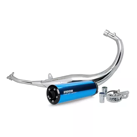 Exhaust 50\/70cc chrome \/ blue aluminium silencer (CE) Minarelli AM6