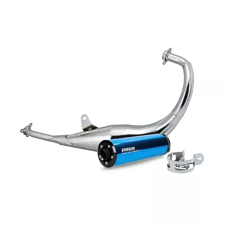 Exhaust 50\/70cc Voca chrome \/ blue aluminium silencer (CE) Derbi Senda Euro 2 \/ Euro 3