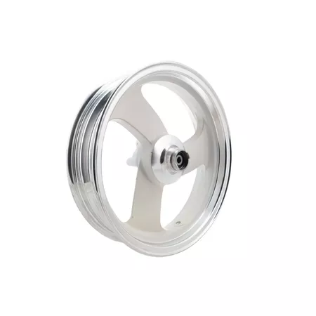Front Wheel (13X3) 3 spokes (aluminium) Yamaha BW's \/ Booster white\/brushed rim