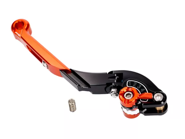 Brake \/ Clutch Lever rear Puig 2.0 adjustable folding extendable orange \/ black