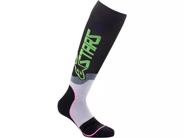 Socks MX Alpinestars MX Plus 2 black \/ green \/ pink M - Size: M