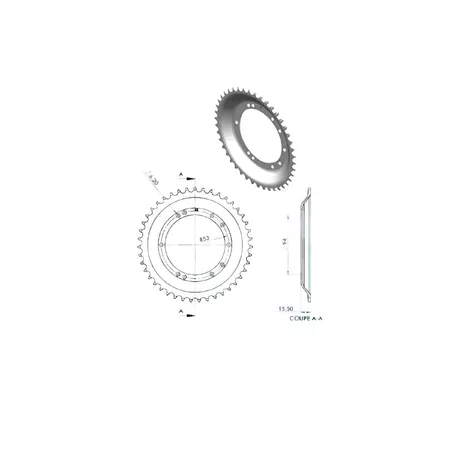 Rear Sprocket BTS 43 teeth Peugeot 103 SP \/ MVL (pressed steel rims d.94mm)